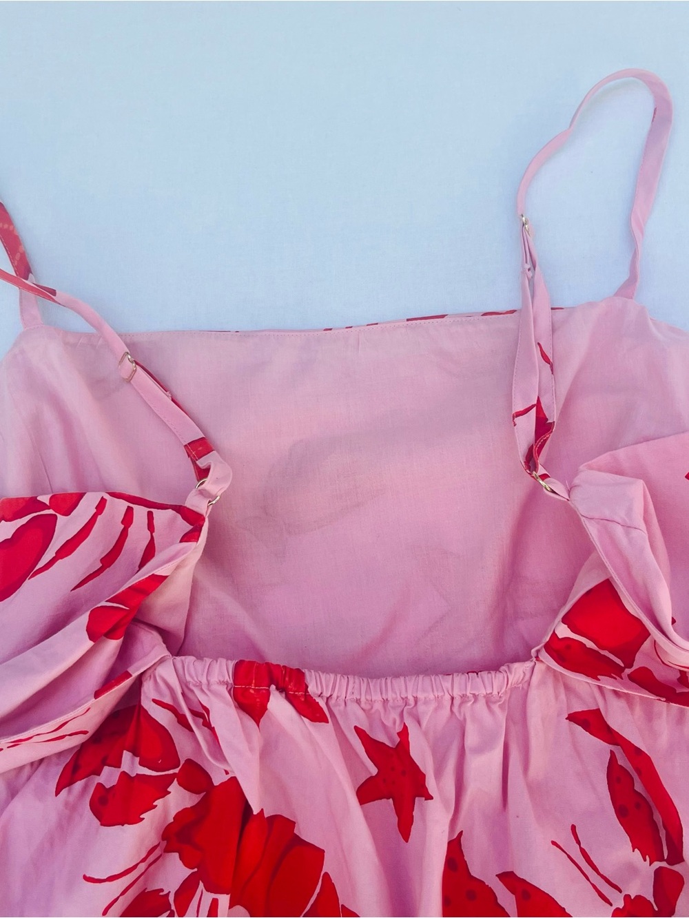 J.Crew Red Crab Lobster Starfish Design Tie-Back Strappy Summer Pink Top Size 14 - Picture 10 of 15